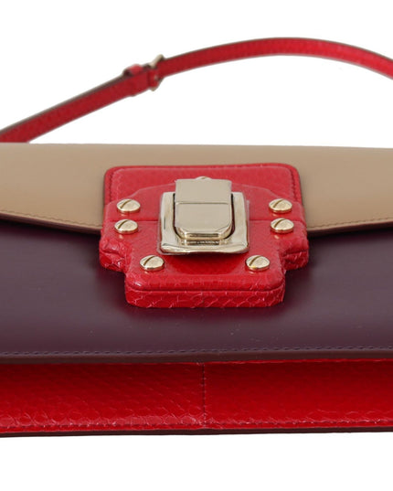 Dolce & Gabbana Purple Beige Red Leather Crossbody Purse Bag