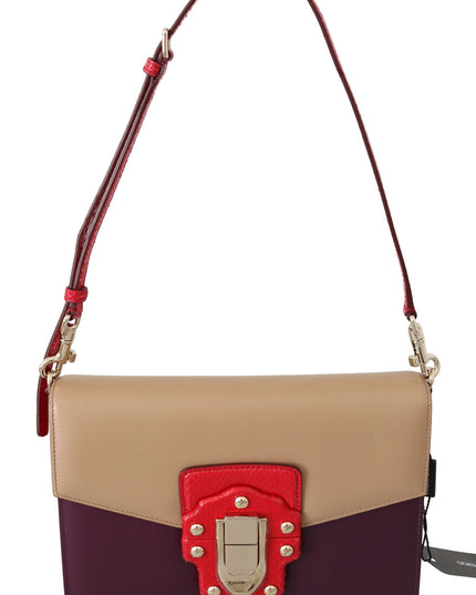 Dolce & Gabbana Purple Beige Red Leather Crossbody Purse Bag