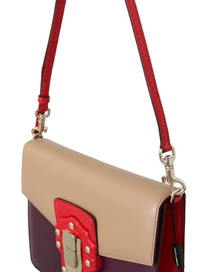 Dolce & Gabbana Purple Beige Red Leather Crossbody Purse Bag