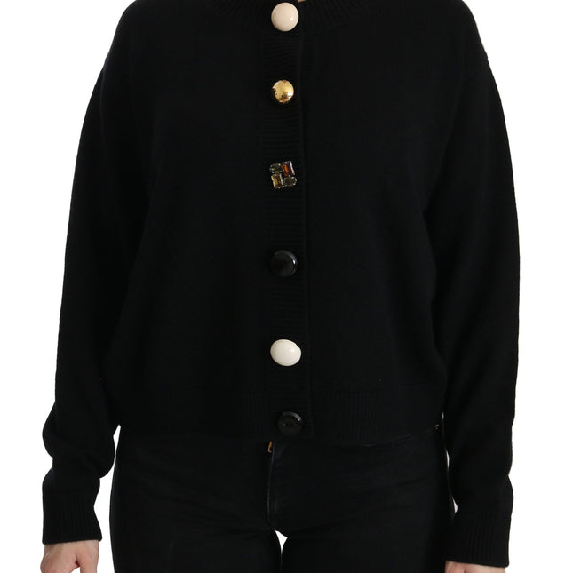 Dolce & Gabbana Black Button Embellished Cardigan Sweater