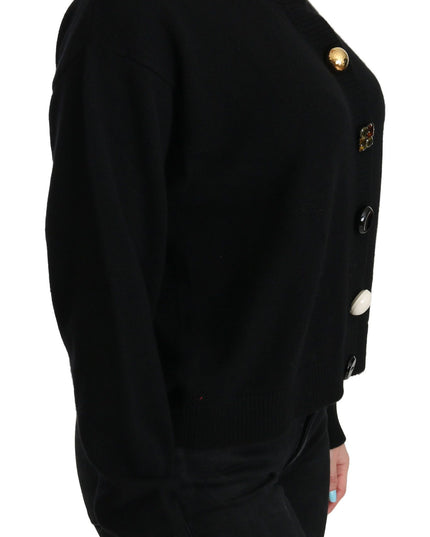 Dolce & Gabbana Black Button Embellished Cardigan Sweater