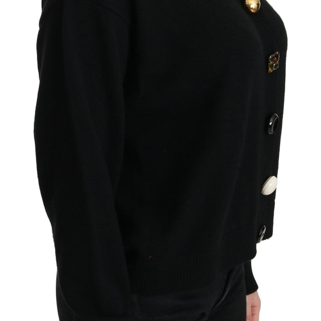 Dolce & Gabbana Black Button Embellished Cardigan Sweater