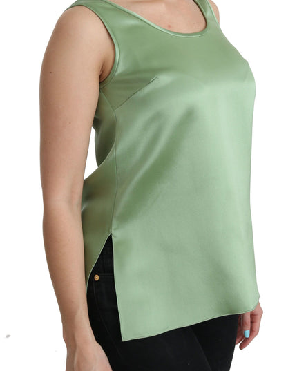 Dolce & Gabbana Green Sleeveless 100% Silk Top Tank Blouse