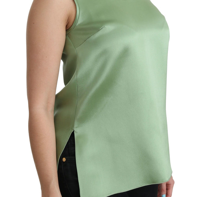 Dolce & Gabbana Green Sleeveless 100% Silk Top Tank Blouse