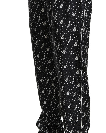 Dolce & Gabbana Silk Black Musical Instrument Trouser Pants