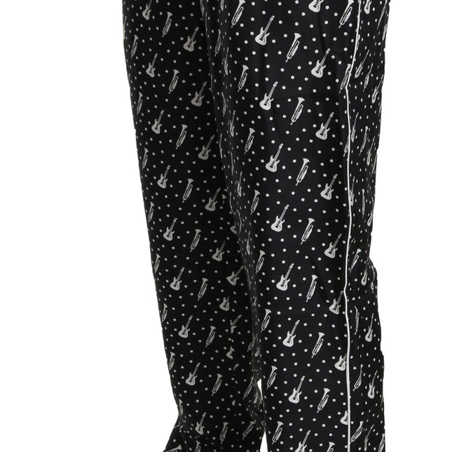 Dolce & Gabbana Silk Black Musical Instrument Trouser Pants