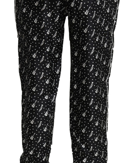 Dolce & Gabbana Silk Black Musical Instrument Trouser Pants