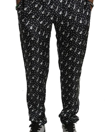 Dolce & Gabbana Silk Black Musical Instrument Trouser Pants