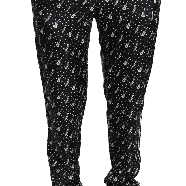 Dolce & Gabbana Silk Black Musical Instrument Trouser Pants