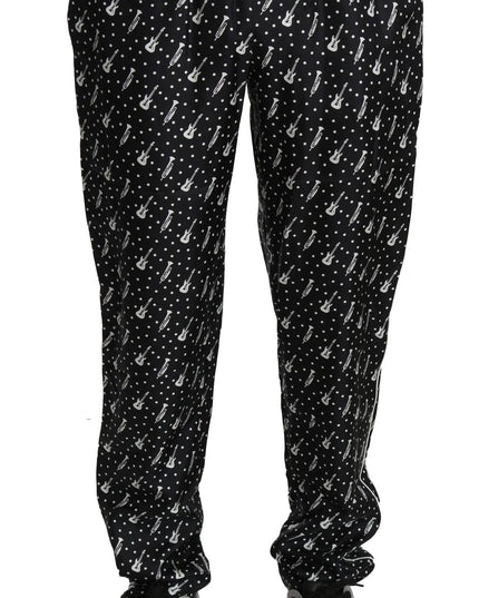 Dolce & Gabbana Silk Black Musical Instrument Trouser Pants