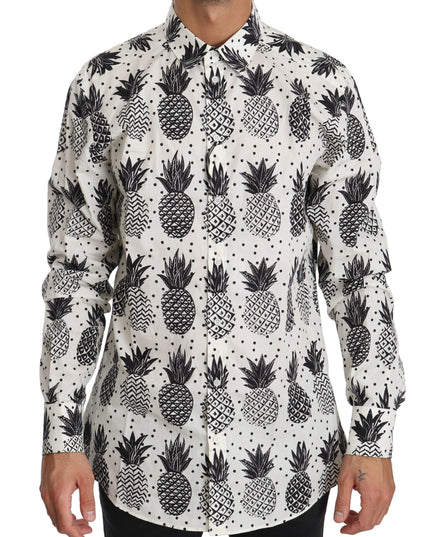Dolce & Gabbana White Pineapple Cotton Top Shirt