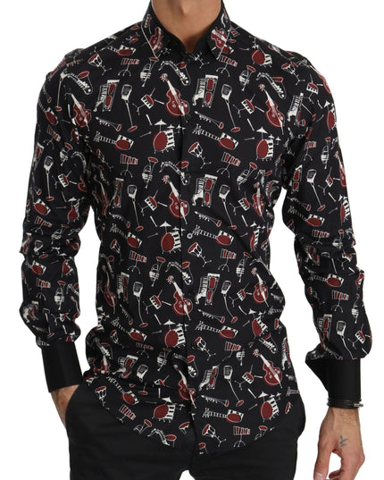Dolce & Gabbana Black Musical Instrument Slim fit Shirt
