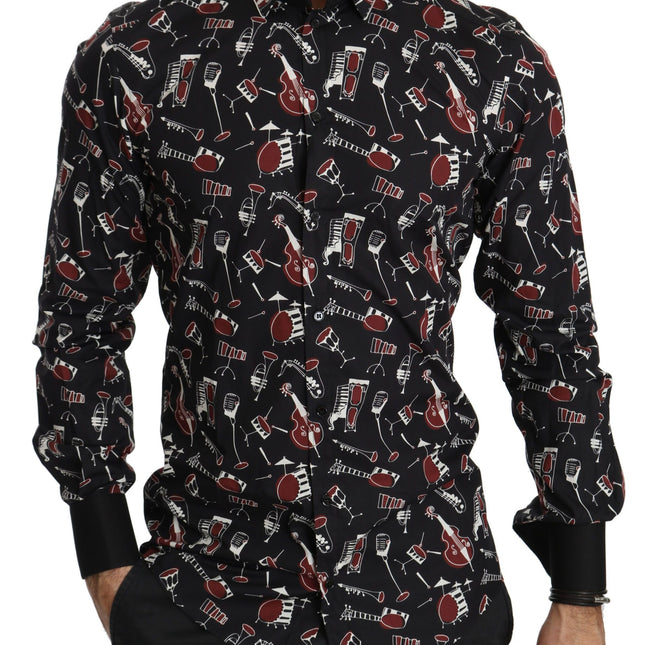 Dolce & Gabbana Black Musical Instrument Slim fit Shirt