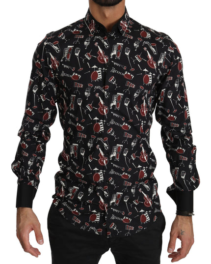Dolce & Gabbana Black Musical Instrument Slim fit Shirt