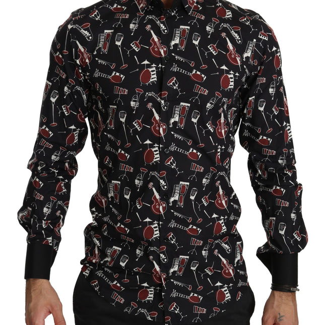 Dolce & Gabbana Black Musical Instrument Slim fit Shirt