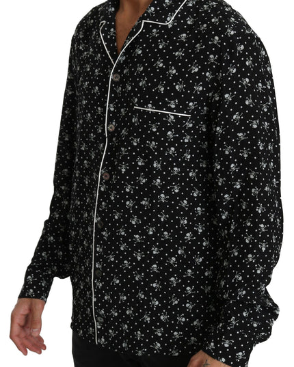 Dolce & Gabbana Black Skull Print Silk Sleepwear Shirt