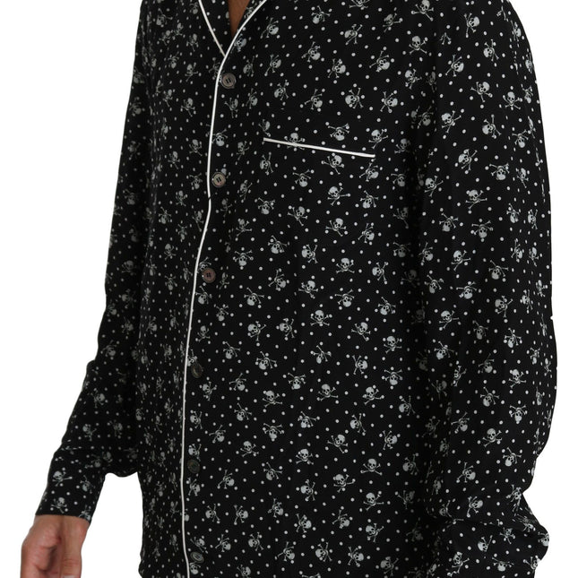 Dolce & Gabbana Black Skull Print Silk Sleepwear Shirt