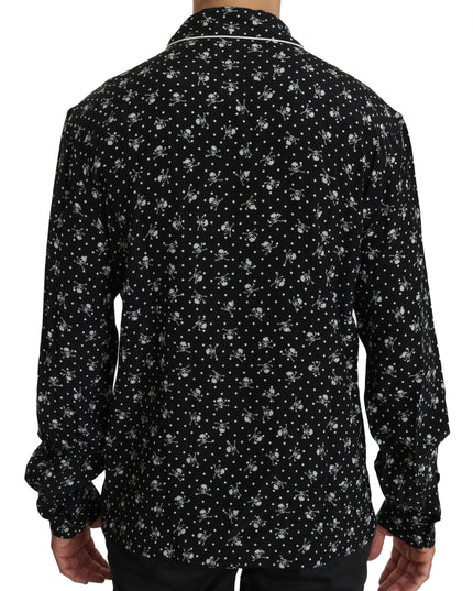 Dolce & Gabbana Black Skull Print Silk Sleepwear Shirt