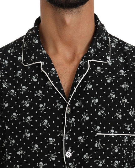 Dolce & Gabbana Black Skull Print Silk Sleepwear Shirt