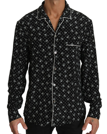 Dolce & Gabbana Black Skull Print Silk Sleepwear Shirt