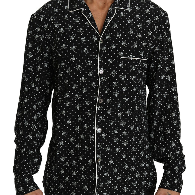Dolce & Gabbana Black Skull Print Silk Sleepwear Shirt