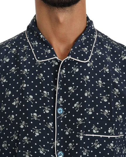 Dolce & Gabbana Blue Skull Print Silk Top Sleepwear Shirt