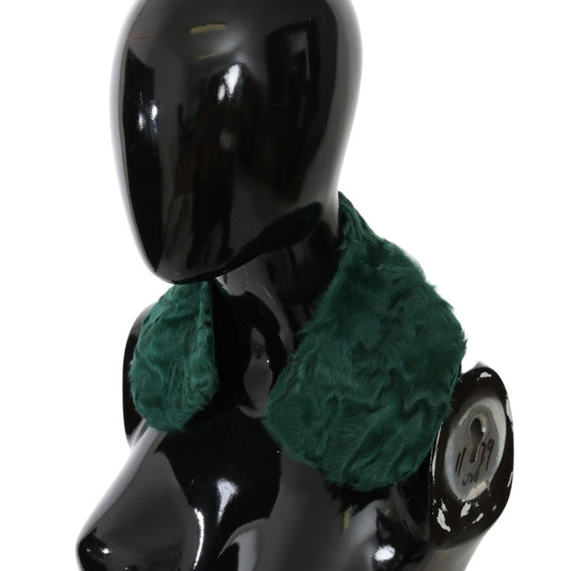 Dolce & Gabbana Green Fur Shoulder Collar Wrap Lambskin Scarf