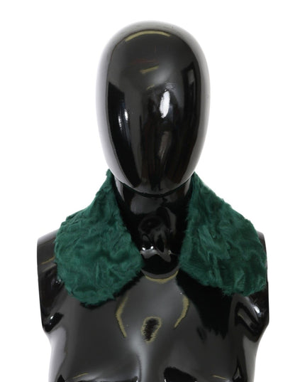 Dolce & Gabbana Green Fur Shoulder Collar Wrap Lambskin Scarf