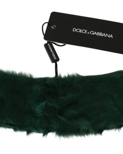 Dolce & Gabbana Green Fur Neck Collar Wrap Lambskin Scarf