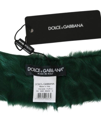 Dolce & Gabbana Green Fur Neck Collar Wrap Lambskin Scarf