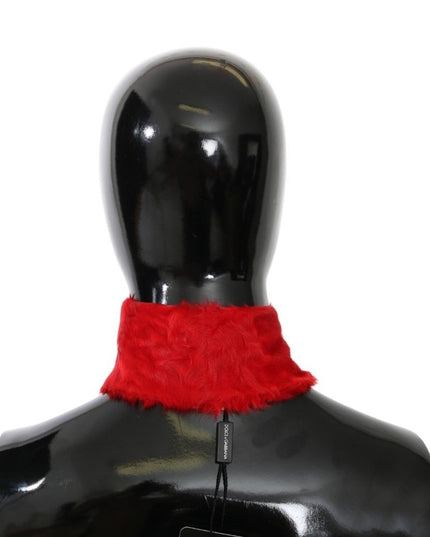 Dolce & Gabbana Red Fur Neck Collar Wrap Lambskin Scarf