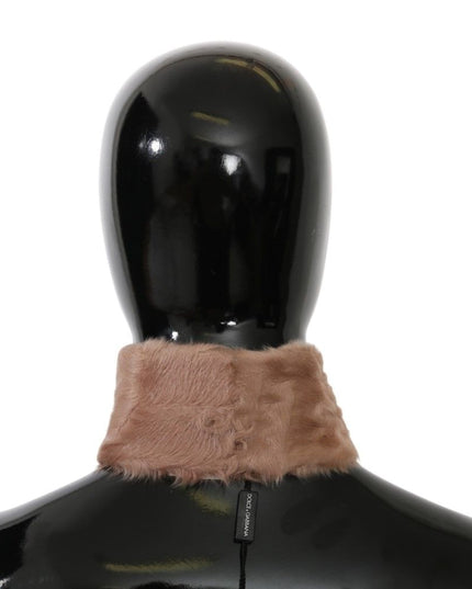 Dolce & Gabbana Beige Fur Neck Collar Lambskin Scarf