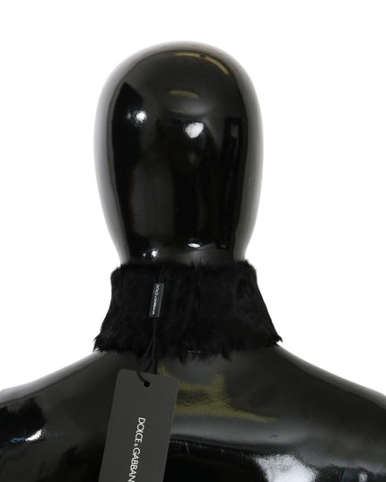Dolce & Gabbana Black Fur Neck Collar Wrap Lambskin Scarf
