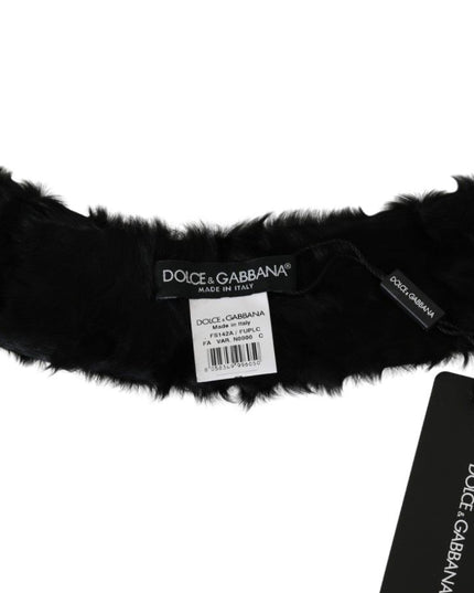 Dolce & Gabbana Black Fur Neck Collar Wrap Lambskin Scarf