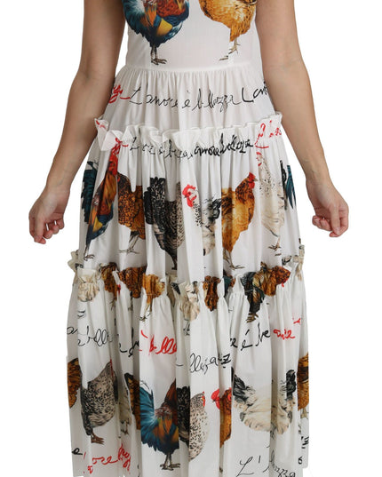 Dolce & Gabbana White Rooster Sheath Midi Cotton Dress
