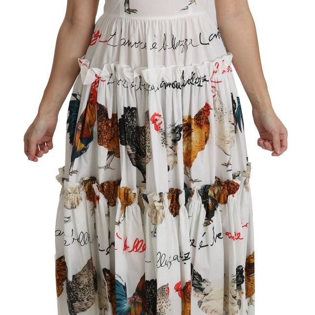 Dolce & Gabbana White Rooster Sheath Midi Cotton Dress
