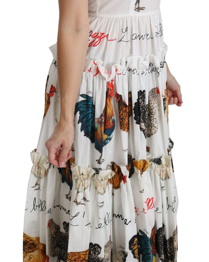 Dolce & Gabbana White Rooster Sheath Midi Cotton Dress