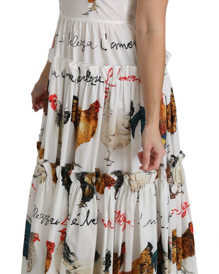 Dolce & Gabbana White Rooster Sheath Midi Cotton Dress