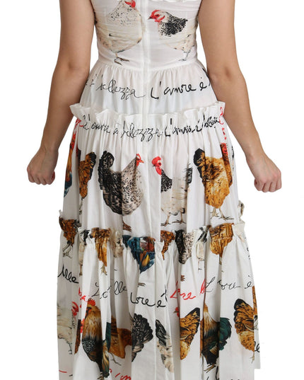 Dolce & Gabbana White Rooster Sheath Midi Cotton Dress
