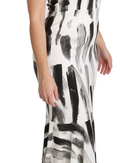 Dolce & Gabbana White Black Printed Sheath Midi Viscose Dress