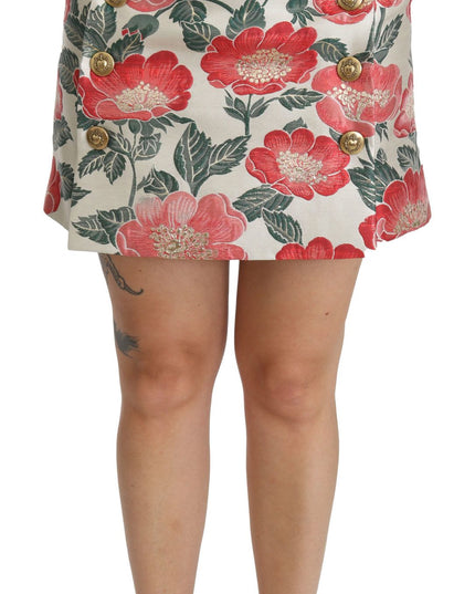 Dolce & Gabbana White Green Red Floral High Waist Mini Skirt