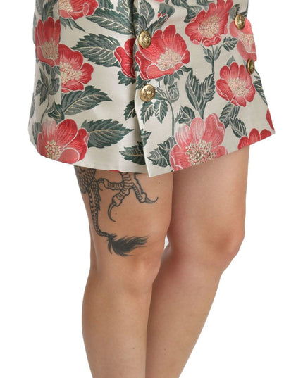 Dolce & Gabbana White Green Red Floral High Waist Mini Skirt