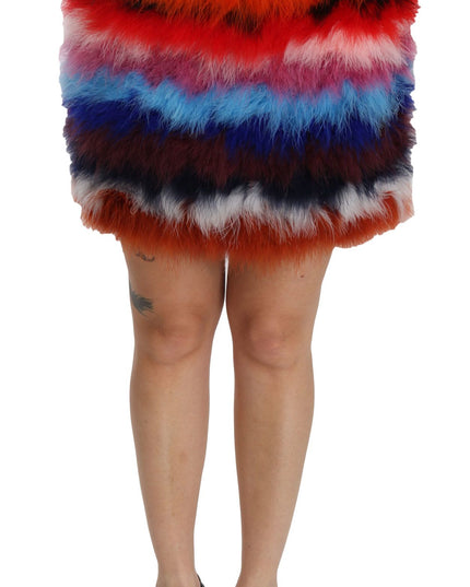 Dolce & Gabbana Red Blue High Waist Mini Feather Skirt