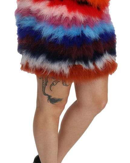 Dolce & Gabbana Red Blue High Waist Mini Feather Skirt