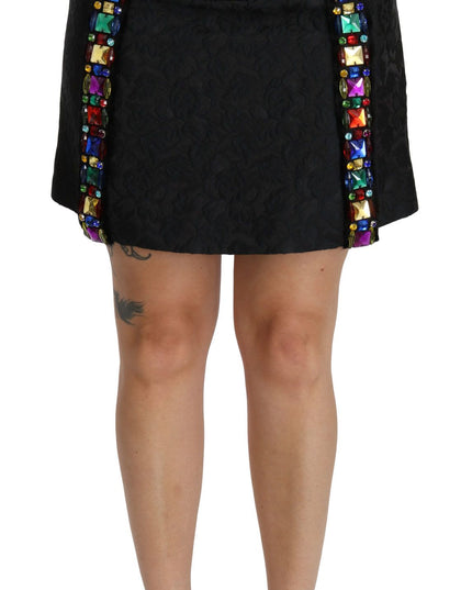 Dolce & Gabbana Black Crystal Embellished High Waist Skirt