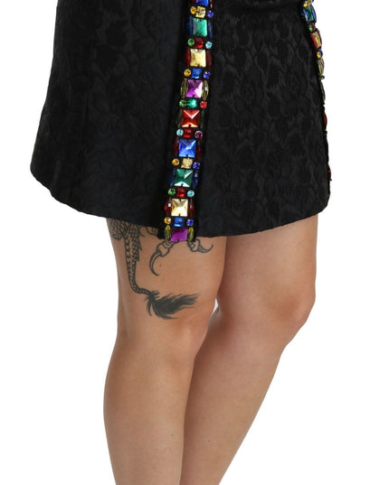Dolce & Gabbana Black Crystal Embellished High Waist Skirt