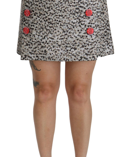 Dolce & Gabbana Silver Pattern A-line High Waist Skirt