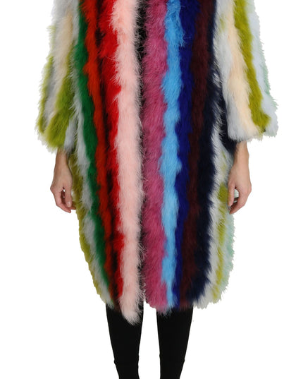 Dolce & Gabbana Multicolor Turkey Feather Cape Fur Coat
