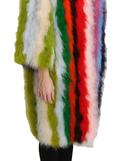 Dolce & Gabbana Multicolor Turkey Feather Cape Fur Coat