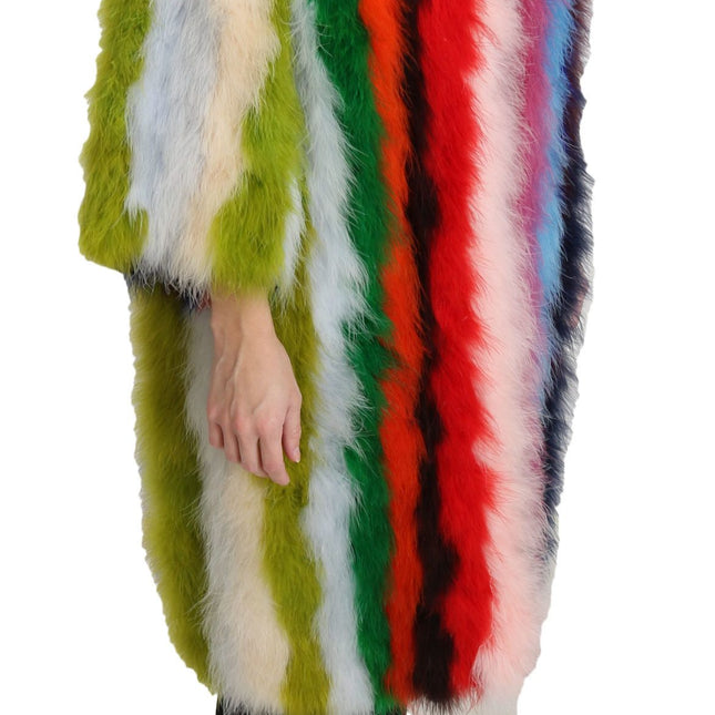 Dolce & Gabbana Multicolor Turkey Feather Cape Fur Coat
